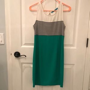 Green, Ivory, and Black Striped Boutique Dress